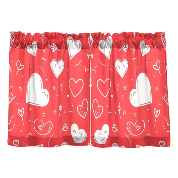 Creative Love Pattern Design Kitchen Curtains Tier Set 27x24 Inch 2 Panels Semi Sheer Light Filtering Privacy UV Protection