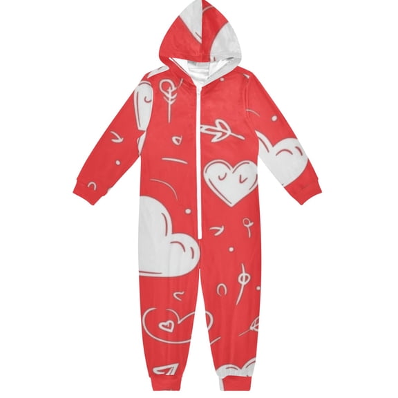 Creative Love Pattern Design One Piece Pajamas Soft Jumpsuit Cozy Sleep and Play Romper Zipper and Pockets 12-13Y