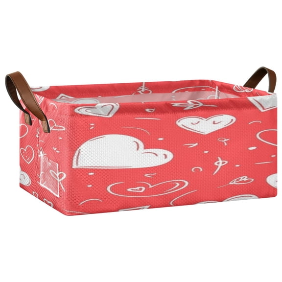 Creative Love Pattern Design Open Home Storage Bins Foldable Metal Frame Shelf Baskets 16.9x11.4x7.7in Water-Resistant