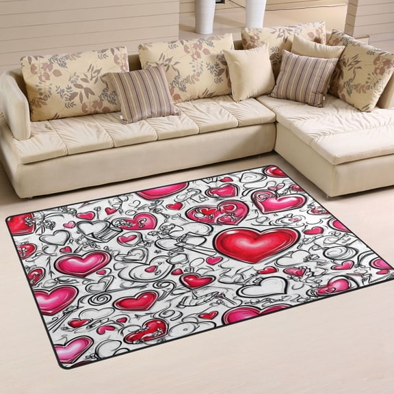 Creative Love Pattern Soft Polyester Area Rug 60''x39'', Non Slip, Memory Foam, Water Absorbent