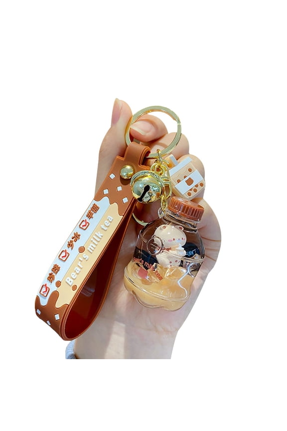 Creative Lucky Bottle Keychain, Interesting Bubble Moving Liquid Key Ring,Bag Pendant Key Holder