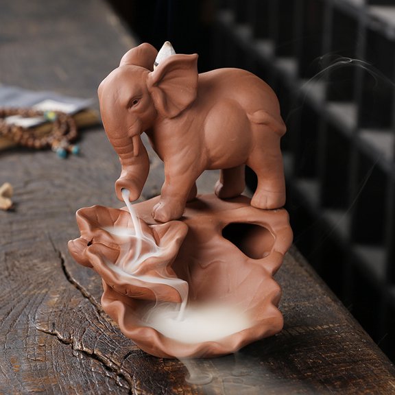 Creative Lucky Elephant Smoke Waterfall Backflow Incense Burner Purple Clay Censer Incense Holder Home Decor Ornaments