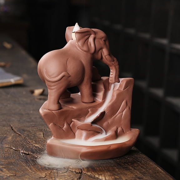 Creative Lucky Elephant Smoke Waterfall Backflow Incense Burner Purple Clay Censer Incense Holder Home Decor Ornaments