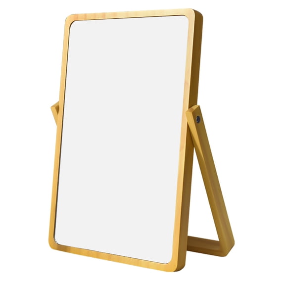 GAXIRE Wood Frame Tabletop Mirror with Smooth Edges, Light Yellow Finish, Bedroom Vanity Mirror, 1 Piece