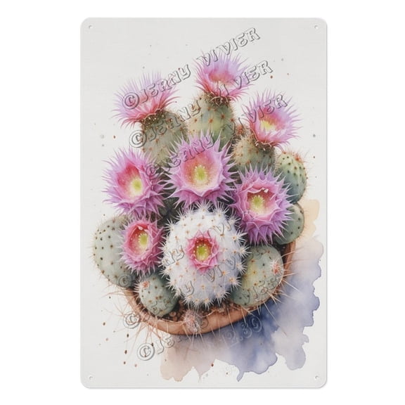 Creative Mammillaria Cactus Aluminum Wall Sign 12x16 Inch Desert Succulent Art for Garden Rooms, Airbnb Decor, or Nature-Themed Cafes