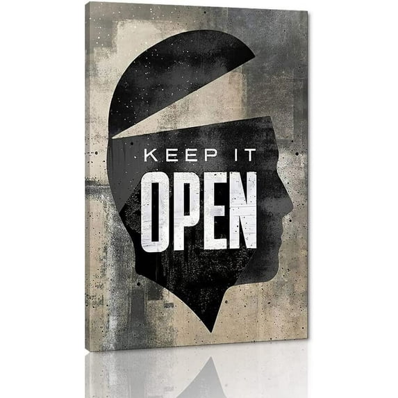 Creative Man Head Portrait Wall Art with Positive Quote KEEP IT OPEN Inspirational Wall Art Motivational Poster for Office Home Walls HD Print Gallery Wrapped Easy and Ready to Hang-12"Wx18"H