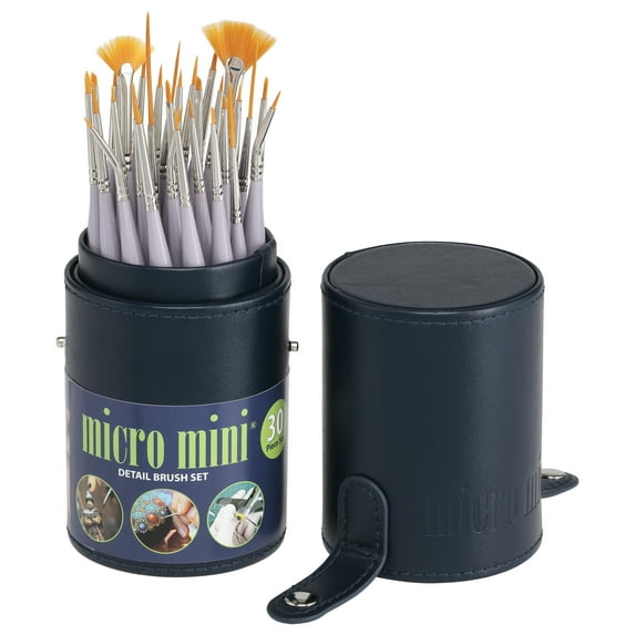 Creative Mark 30 Piece Micro Detail Paint Brush Set, Mini Paintbrushes for Acrylic, Watercolor, Oil, Face, Nail, Scale Model Painting & Line Drawing, Vegan Leather Case Included