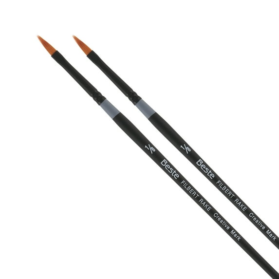 Creative Mark Beste Golden Taklon Filbert Rake 1/8" - 2 Pack Artist Brush, Professional Watercolor Brushes, For Acrylic Painting, Short Handle, Sharp Edges, Hand-Tied & Shaped
