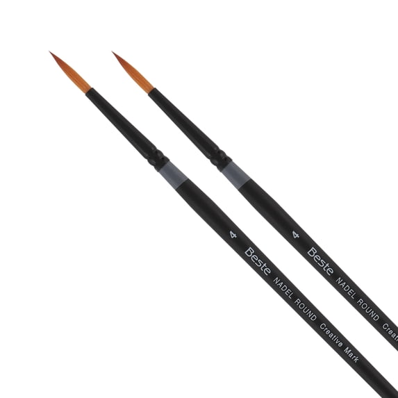 Creative Mark Beste Golden Taklon Nadel Round, #4 - 2 Pack Artist Paint Brush, Professional Watercolor Brushes, For Acrylic Painting, Short Handle, Sharp Edges, Hand-Tied & Shaped