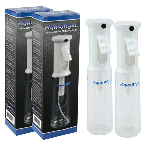 Creative Mark AquaMyst 300 ml Continuous Mist Spray Bottle - 2-Pack - Ergonomic Plant Mister - Water Mister Spray Bottle w/ Pre-Compression Technology, Drip-Free 0.3 mm Nozzle, Clear 10.14 oz Bottles