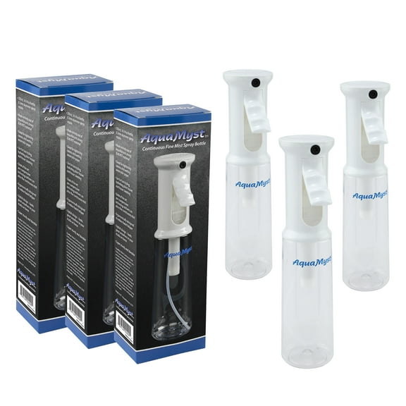 Creative Mark AquaMyst 300 ml Continuous Mist Spray Bottle - 3-Pack - Ergonomic Plant Mister - Water Mister Spray Bottle w/ Pre-Compression Technology, Drip-Free 0.3 mm Nozzle, Clear 10.14 oz Bottles