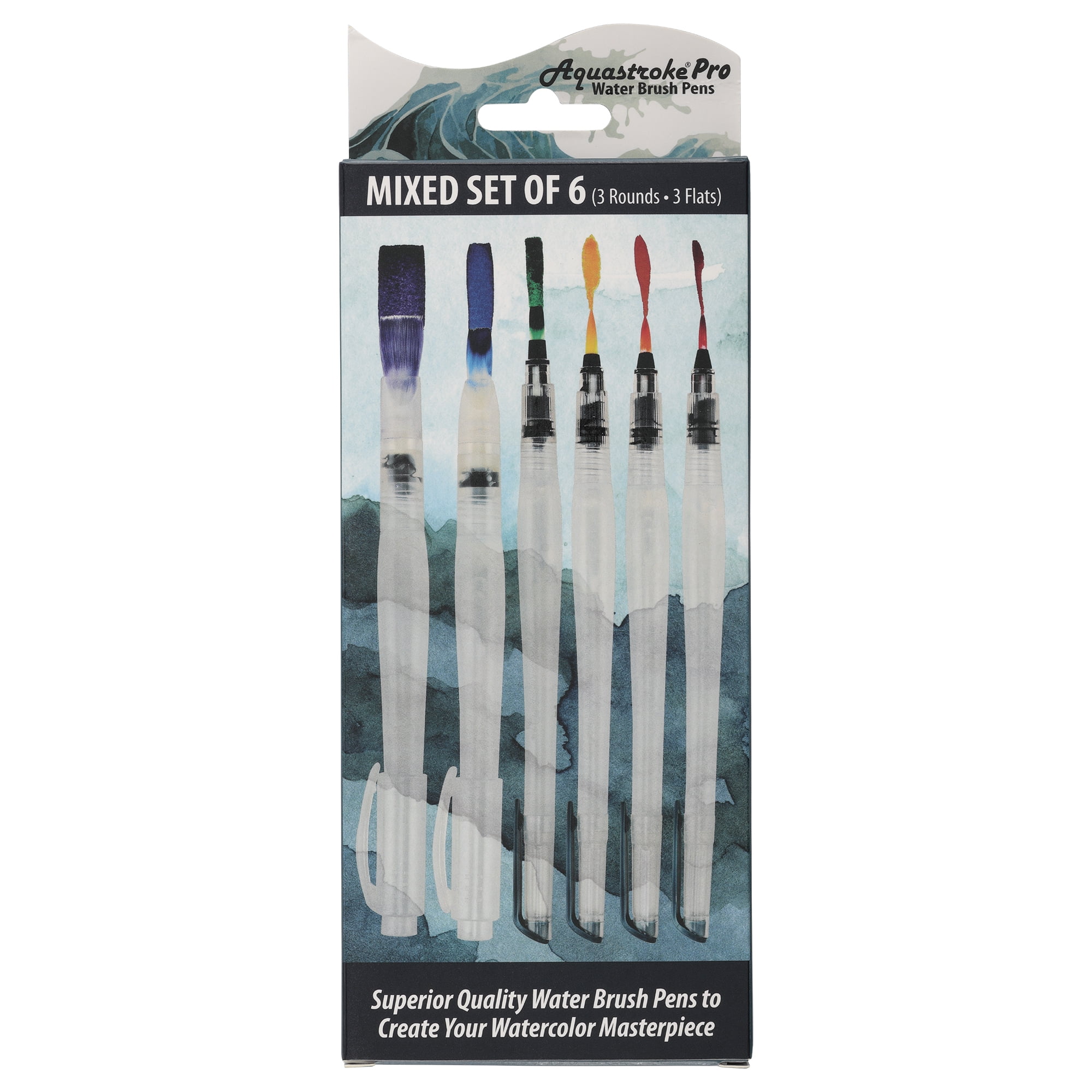 Creative Mark Aquastroke Pro Water Brush Pen - Water Soluble Paint Brushes Perfect For On-The-Go Or In The Studio - Brush Set (Mixed Set of 6)