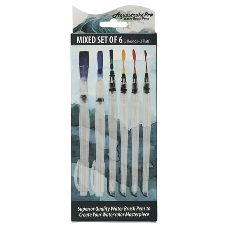 Creative Mark Aquastroke Pro Water Brush Pen - Water Soluble Paint Brushes Perfect For On-The-Go Or In The Studio - Brush Set (Mixed Set of 6)