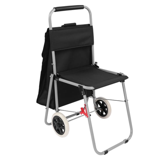Creative Mark The ArtComber Foldable Chair Cart, Black - Artist Trolley With Adult-Sized Seat, Portable Plein Air Rolling Chairs, Multi Use - Personal Shopping, Groceries, Painting, Travel, Beach