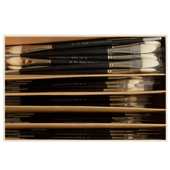 Creative Mark Bulk Paint Brushes- 180 Count Oil Brushes for Painting Workshops- Assorted Pro Stroke Premium White Chungking Bristle- Round, Bright, Flat and Filbert- Hand Tied Chungking Hog Bristle