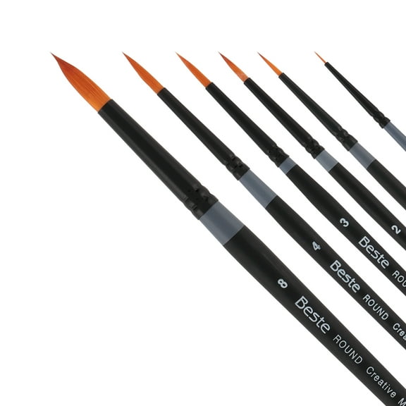 Creative Mark Beste Golden Taklon Round #4 - 2 Pack Artist Brush, Professional Watercolor Brushes, For Acrylic Painting, Short Handle, Sharp Edges, Hand-Tied & Shaped