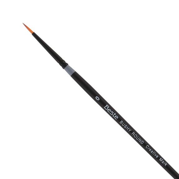 Creative Mark Beste Golden Taklon Bushy Round, #0 Artist Paint Brush, Professional Watercolor Brushes, For Acrylic Painting, Short Handle, Sharp Edges, Hand-Tied & Shaped