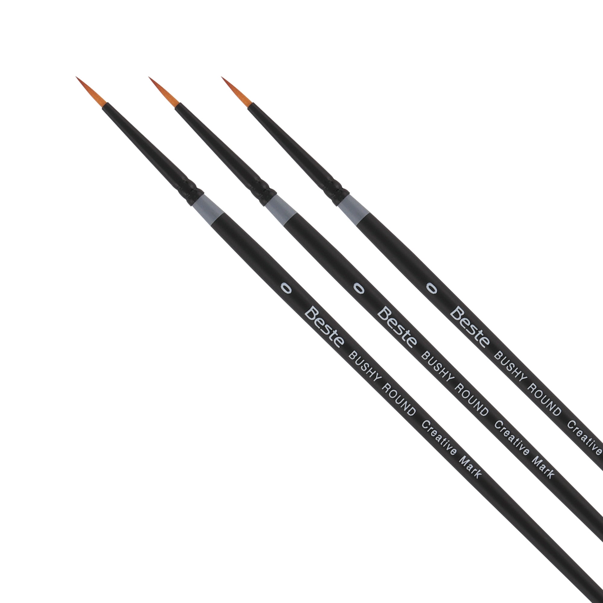 Creative Mark Beste Golden Taklon Bushy Round #0 - 3 Pack Artist Paint Brush, Professional Watercolor Brushes, For Acrylic Painting, Short Handle, Sharp Edges, Hand-Tied & Shaped