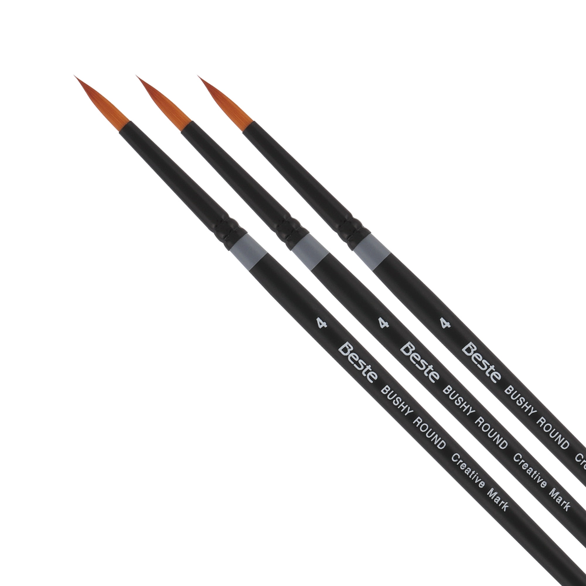 Creative Mark Beste Golden Taklon Bushy Round #4 - 3 Pack Artist Paint Brush, Professional Watercolor Brushes, For Acrylic Painting, Short Handle, Sharp Edges, Hand-Tied & Shaped