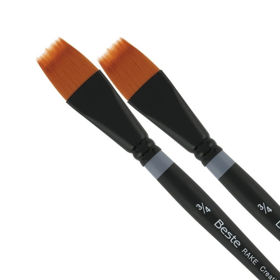 Creative Mark Beste Golden Taklon Hair Brushes - Watercolor Paint Brushes for Acrylic, Watercolor, Water-Soluble Oil, and Any Wet Paint - Rake - 3/4 in - 2 Pack