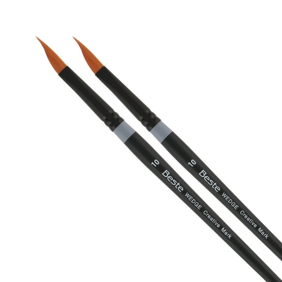 Creative Mark Beste Golden Taklon Hair Brushes - Watercolor Paint Brushes for Acrylic, Watercolor, Water-Soluble Oil, and Any Wet Paint - Wedge - 10 - 2 Pack