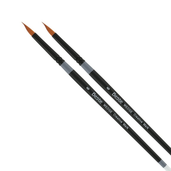 Creative Mark Beste Golden Taklon Hair Brushes - Watercolor Paint Brushes for Acrylic, Watercolor, Water-Soluble Oil, and Any Wet Paint - Wedge - 6 - 2 Pack