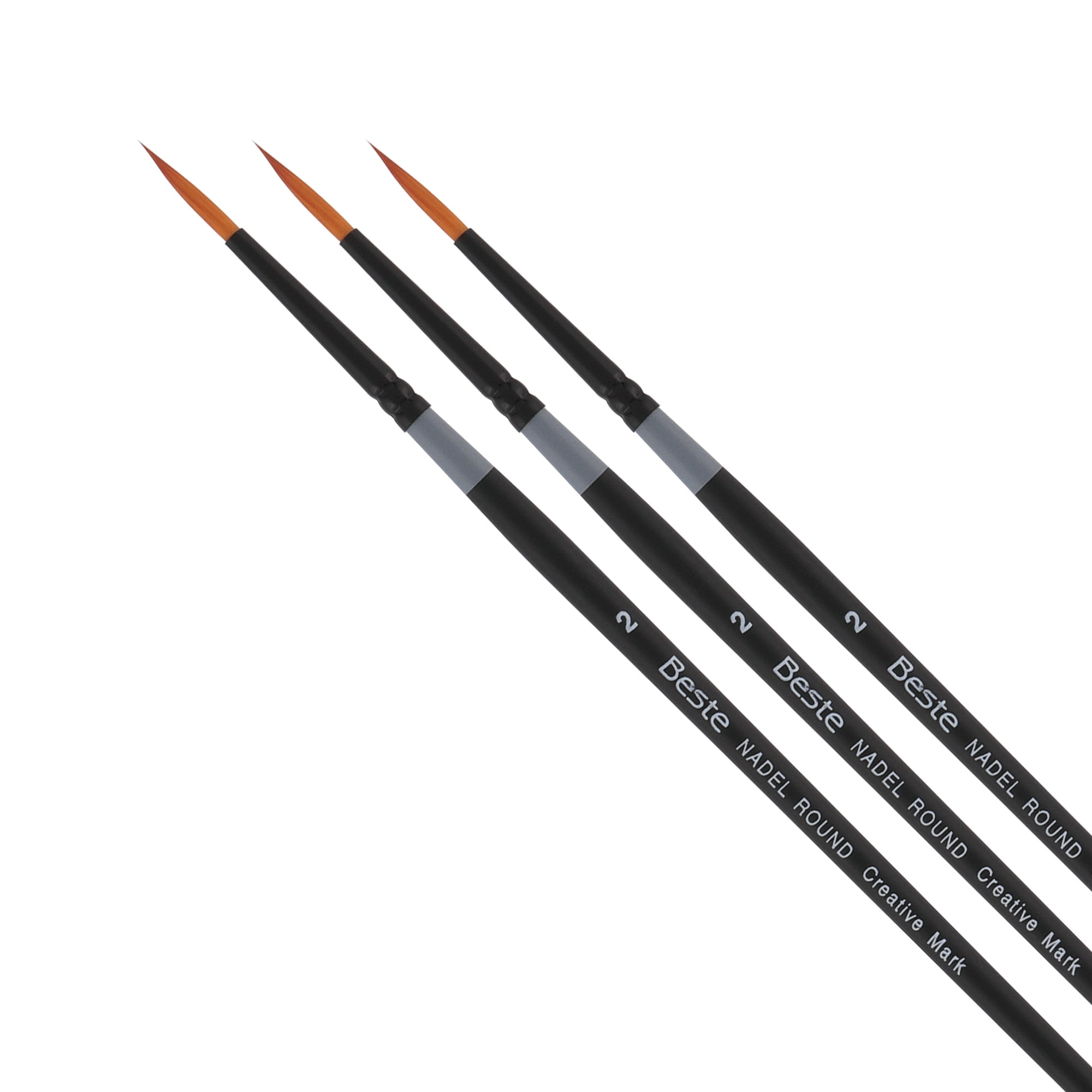 Creative Mark Beste Golden Taklon Nadel Round #2 - 3 Pack Artist Brush, Professional Watercolor Brushes, For Acrylic Painting, Short Handle, Sharp Edges, Hand-Tied & Shaped