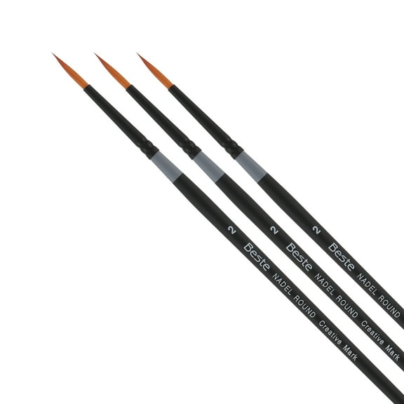 Creative Mark Beste Golden Taklon Nadel Round #2 - 3 Pack Artist Brush, Professional Watercolor Brushes, For Acrylic Painting, Short Handle, Sharp Edges, Hand-Tied & Shaped