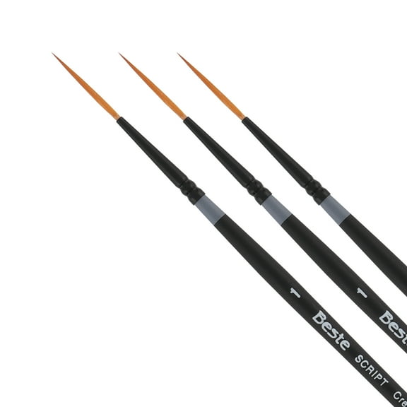 Creative Mark Beste Golden Taklon Script Liner #1 - 3 Pack Artist Paint Brush, Professional Watercolor Brushes, For Acrylic Painting, Short Handle, Sharp Edges, Hand-Tied & Shaped