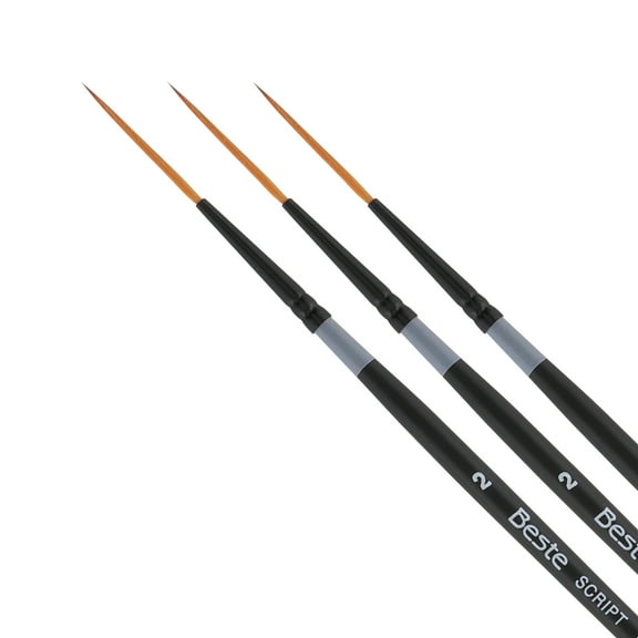 Creative Mark Beste Golden Taklon Script Liner #2 - 3 Pack Artist Paint Brush, Professional Watercolor Brushes, For Acrylic Painting, Short Handle, Sharp Edges, Hand-Tied & Shaped