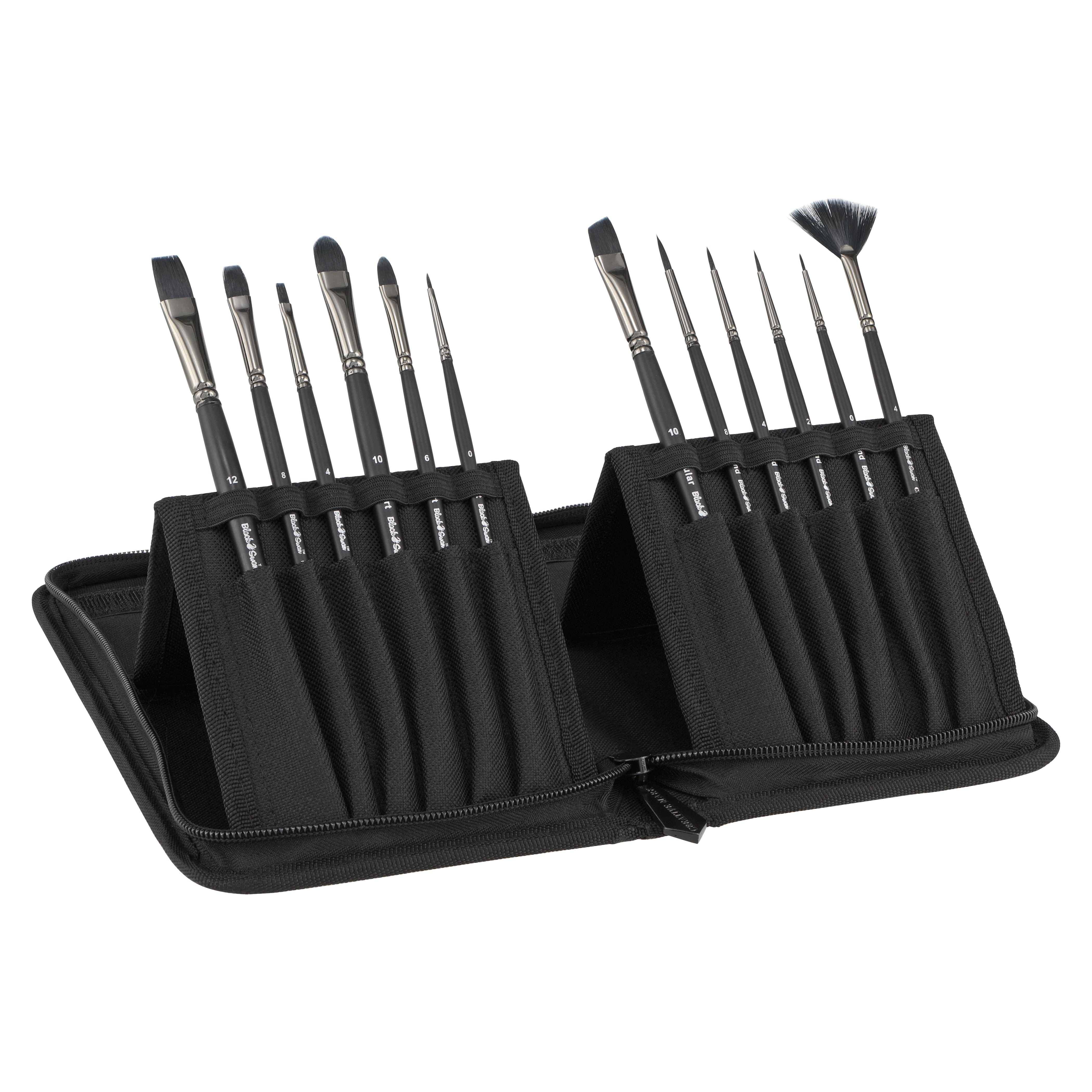 Creative Mark Black Swan Paint Brush Artist Set with Zippered Black Travel Organizer Case, 12 Pieces, Pack of 1