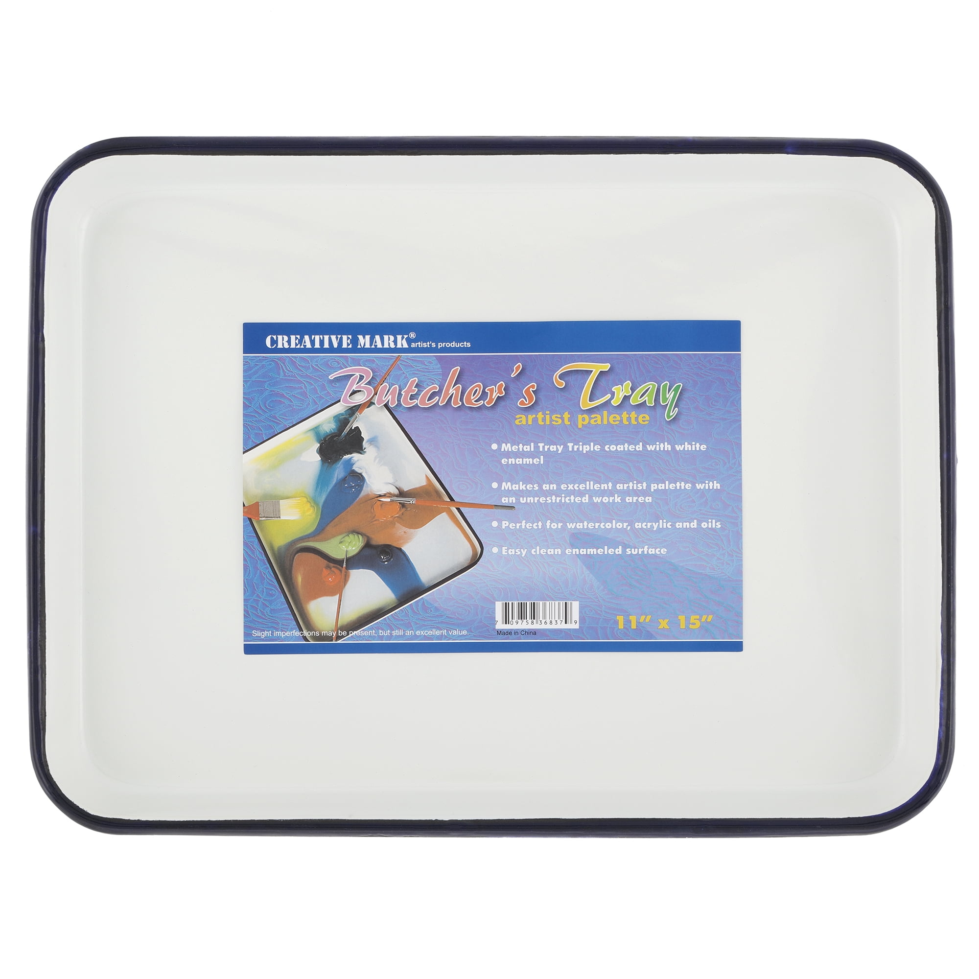 11" x 15" White Enamel Metal Butcher Tray Palette