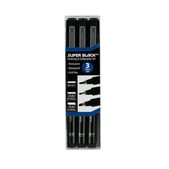 Creative Mark Calligraphy & Fineliner Pen Set of 3- 24 Pack (72 Total Pens) Lettering & Calligraphy Drawing - Super Black, Permanent, Waterproof, & Acid-Free Chisel Nylon-Nibs Pens & Medium Brush Tip