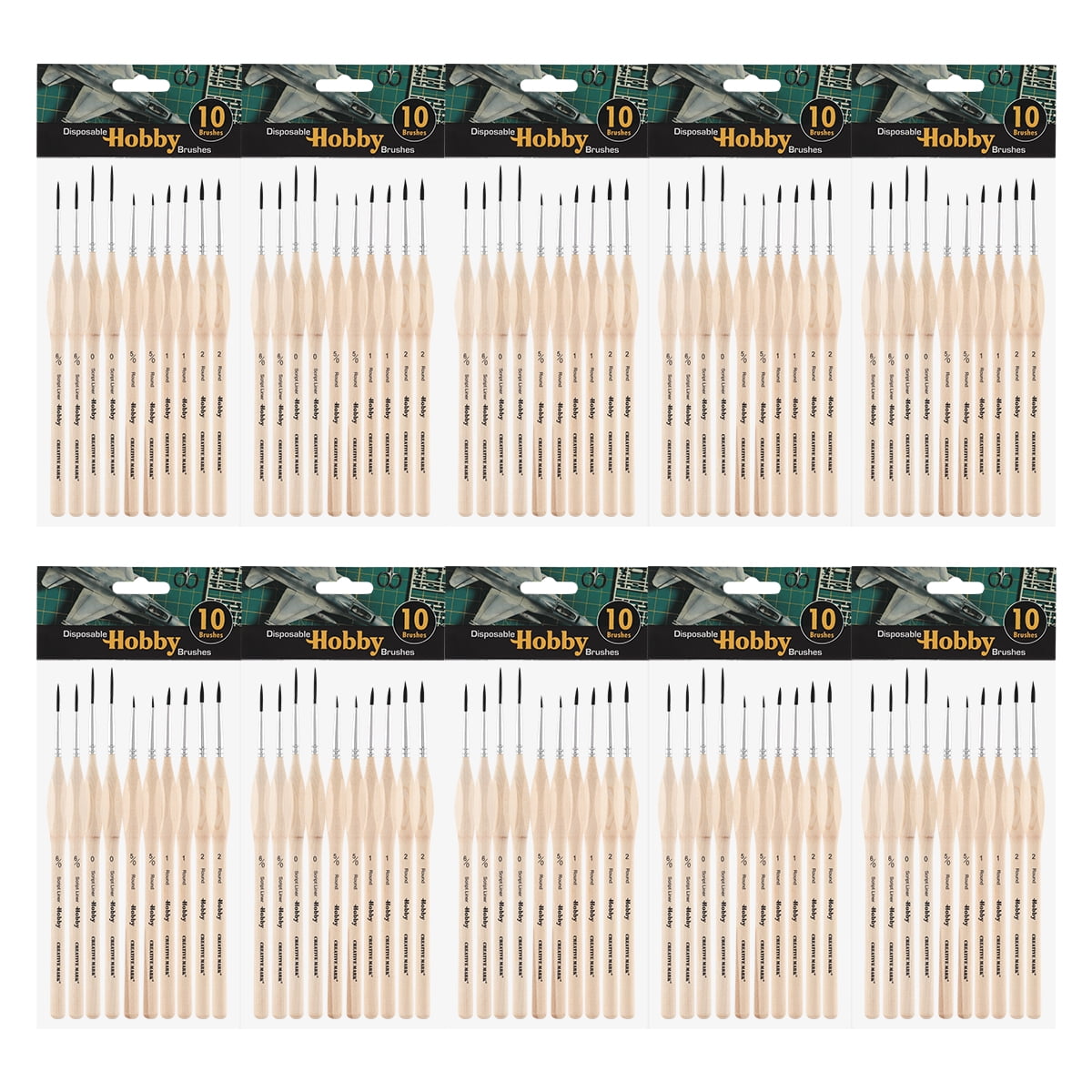 Creative Mark Disposable Detail Brushes - 100 Pack - Disposable Hobby Brushes for One-Time Use Painting, Commissions, Miniatures, Crafts