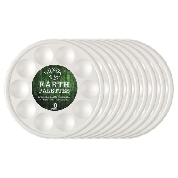 Creative Mark Disposable Paint Palette, 7-3/8" Diameter, 10 Pack - Eco-Conscious, Biodegradable Paint Holder Tray for Artists, Compostable Paint Tray Palette with 10 Wells Each, Easy Cleanup