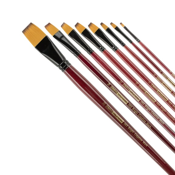 Creative Mark Ebony Splendor Long Handle Synthetic Sable Paint Brush, Bright Set of 9, Teijin Multi-Filament Hair, Handcrafted Synthetic Paint Brushes for Acrylic Painting, Watercolor Painting & More