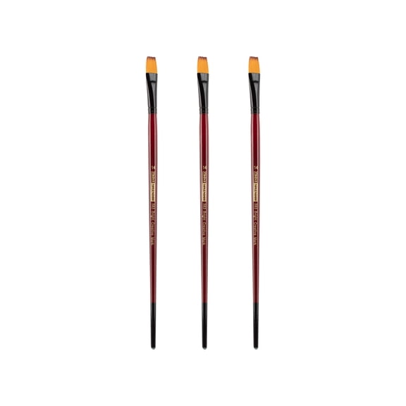 Creative Mark Ebony Splendor Long-Handled Synthetic Sable Paint Brush, Bright # 14, Pack of 3, Teijin Multi-Filament Hair, Handcrafted Synthetic Paint Brushes for Acrylic, Watercolor Painting and More