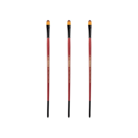 Creative Mark Ebony Splendor Long-Handled Synthetic Sable Paint Brush, Filbert # 12, Pack of 3, Teijin Multi-Filament Hair, Handcrafted Synthetic Paint Brushes for Acrylic, Watercolor Painting & More