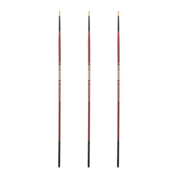 Creative Mark Ebony Splendor Long-Handled Synthetic Sable Paint Brush, Round # 4, Pack of 3, Teijin Multi-Filament Hair, Handcrafted Synthetic Paint Brushes for Acrylic, Watercolor Painting and More