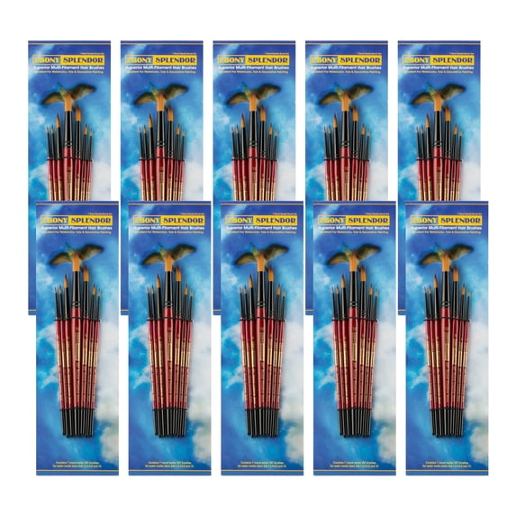 Creative Mark Ebony Splendor Long-Handled Synthetic Sable Paint Brush, Set of 7, Pack of 10, Teijin Multi-Filament Hair, Handcrafted Synthetic Paint Brushes for Acrylic, Watercolor Painting and More