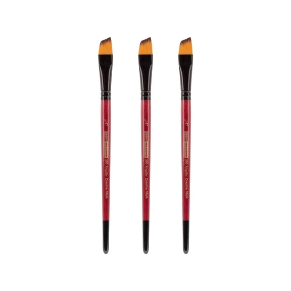 Creative Mark Ebony Splendor Short-Handle Synthetic Sable Paint Brush, Angular 1/2 in, Pack of 3, Teijin Multi-Filament Hair, Handcrafted Synthetic Paint Brushes for Acrylic, Watercolor, and More