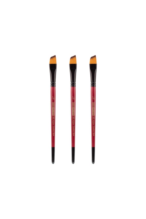 Ebony Splendor Short-Handle Synthetic Sable Paint Brush, Angular 1/2 in, Pack of 3, Teijin Multi-Filament Hair, Handcrafted Synthetic Paint Brushes for Acrylic, Watercolor, and More