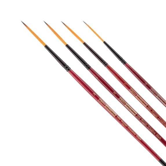 Creative Mark Ebony Splendor Short-Handle Synthetic Sable Paint Brush, Rigger Set of 4, Teijin Multi-Filament Hair, Handcrafted Synthetic Paint Brushes for Acrylic Painting, Watercolor Painting