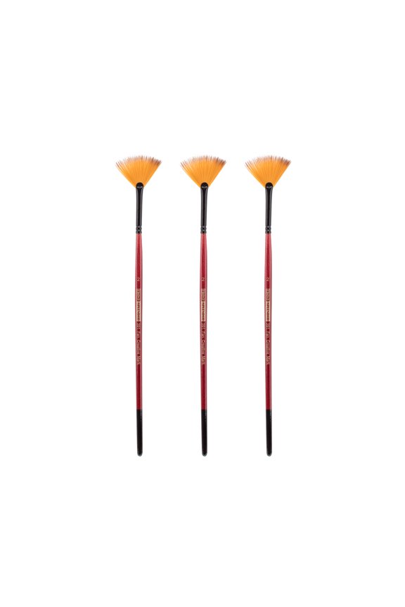 Ebony Splendor Short-Handled Synthetic Sable Paint Brush, Fan # 2, Pack of 3, Teijin Multi-Filament Hair, Handcrafted Synthetic Paint Brushes for Acrylic, Watercolor Painting and More