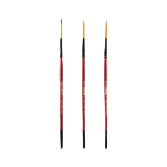 Creative Mark Ebony Splendor Short-Handled Synthetic Sable Paint Brush, Rigger # 3, Pack of 3, Teijin Multi-Filament Hair, Handcrafted Synthetic Paint Brushes for Acrylic, Watercolor Painting and More