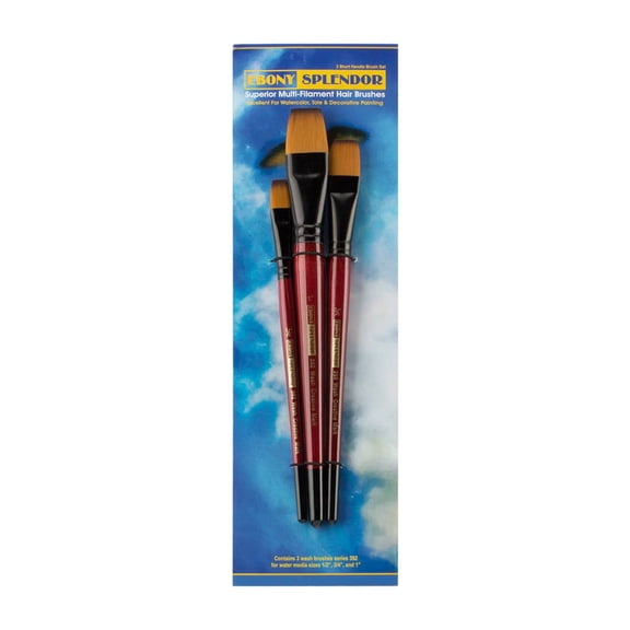 Creative Mark Ebony Splendor Short-Handled Synthetic Sable Paint Brush, Wash/Glaze Set of 3, Teijin Multi-Filament Hair, Handcrafted Synthetic Paint Brushes for Acrylic, Watercolor Painting and More