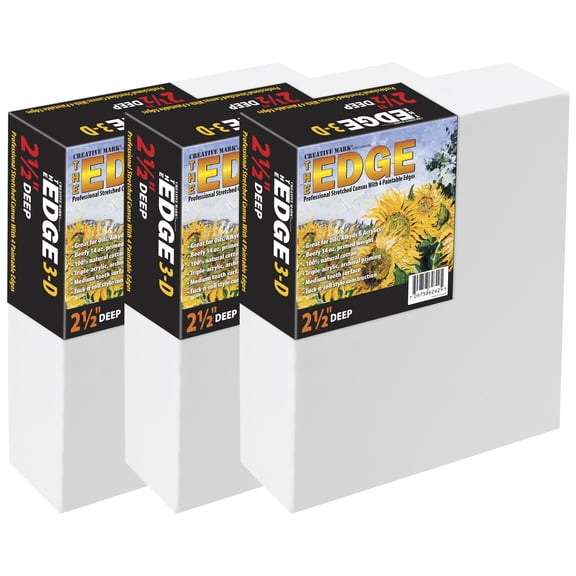 Creative Mark The Edge Deluxe Cotton 2-1/2" Deep Stretched Canvas for Painting, 16x20" Pack of 3, 14oz. Primed Weight, Universal Archival Priming, Medium Tooth, Frameless Artwork Canvas for Painters