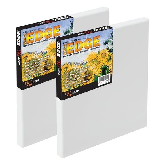 Creative Mark The Edge Deluxe Cotton Stretched Canvas for Painting, 20x24" 2-Pack, 14oz. Primed Weight, Universal Archival Priming, Medium Tooth, Frameless Artwork Canvas for Painters of All Levels