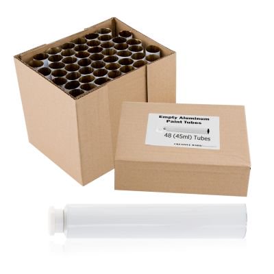Creative Mark Empty Paint Tubes - Box of 48 Empty Aluminum Paint Tubes & Caps, 45ml, Easy-Open Caps, Easy to Crimp, Perfect for Storing Custom Mixed  Acrylics, Gouaches, Watercolors, Oils