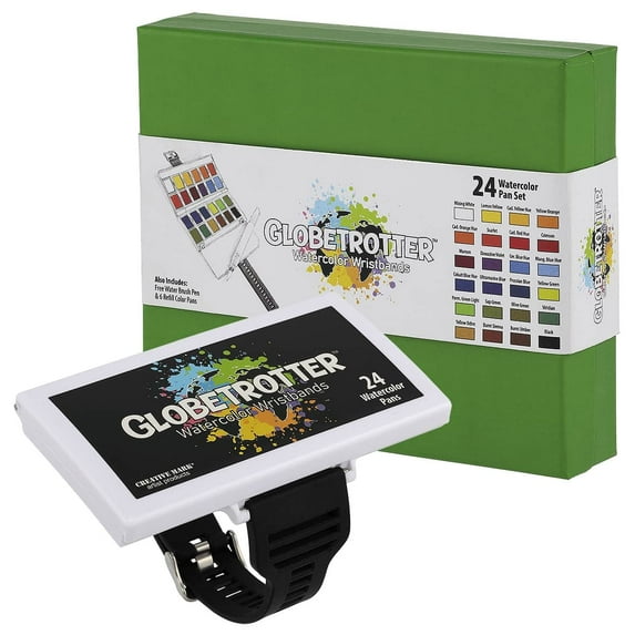 Creative Mark Globetrotter Watercolor Wristbands - Beautiful Watercolor Palette Held on Your Wrist! - Pan Set of 24